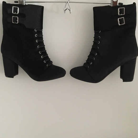 Black velvet ankle bootie with buckle detail - Picture 1 of 6